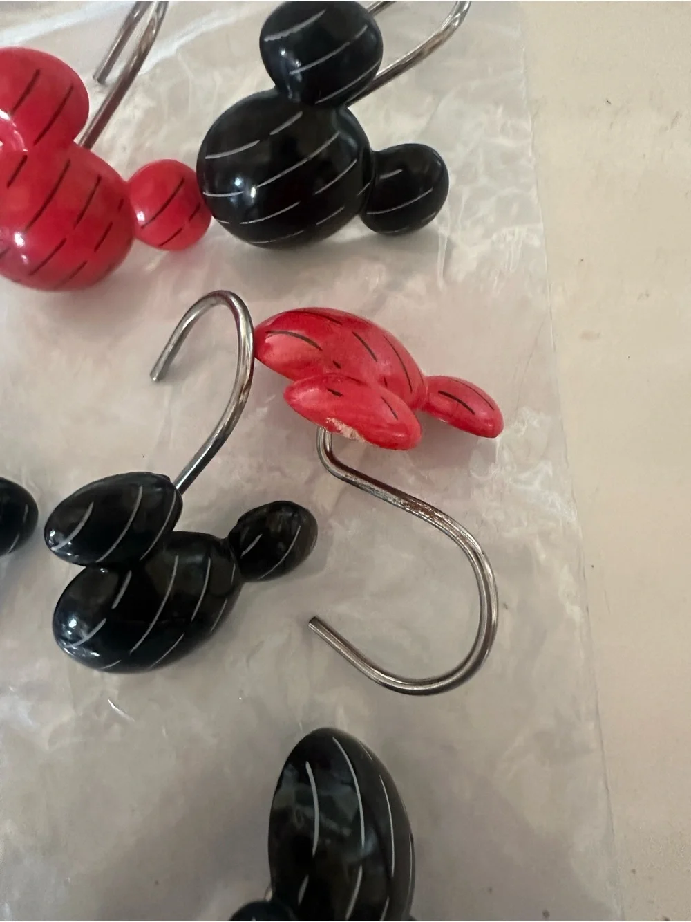 Disney Mickey-Style Shower Curtain Hooks in Red, White & Black Set of 12